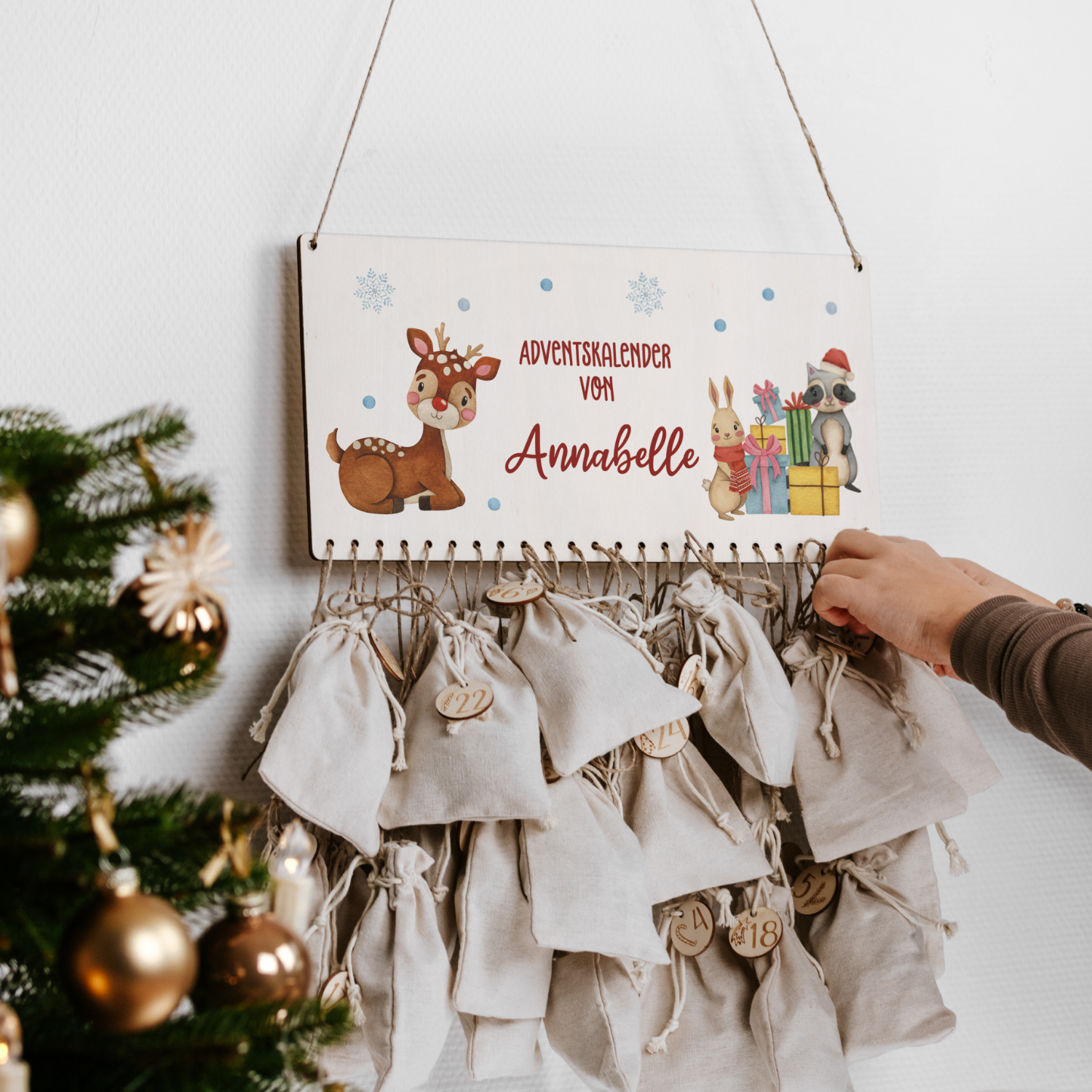 Adventskalender Brett | Design 02 | Rudolf mit Freundebande